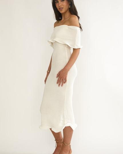 Ivory Off-Shoulder Midi Dress