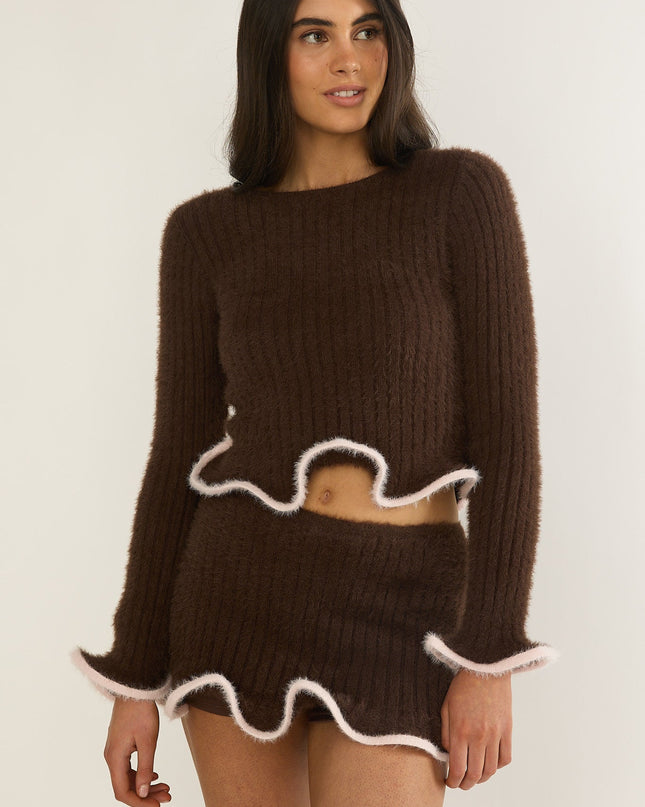 Brown Edge Knit Skort