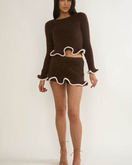 Brown Edge Knit Skort