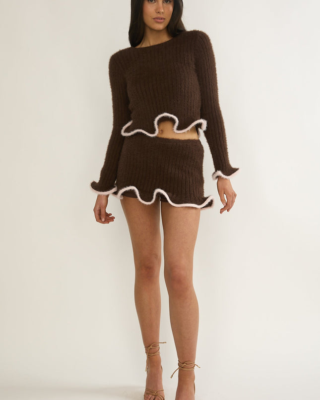 Brown Edge Knit Skort