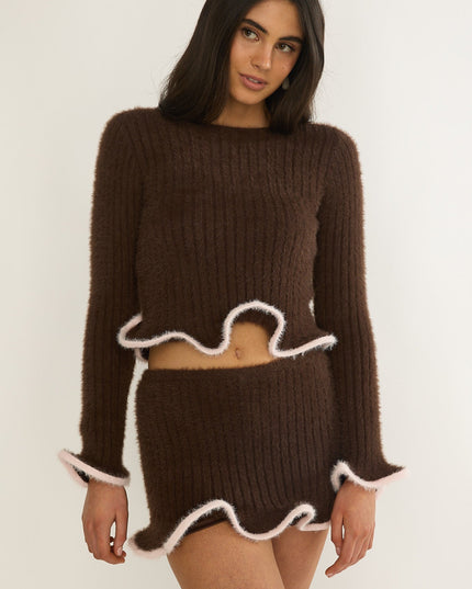 Brown Edge Knit Skort