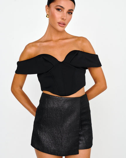 Black Off-Shoulder Crop Top