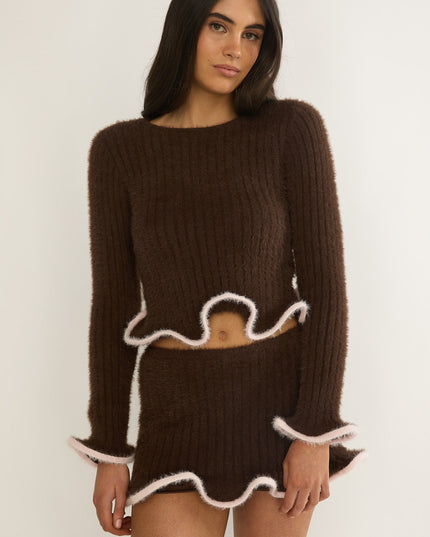Brown Edge Knit Top