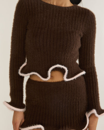 Brown Edge Knit Top