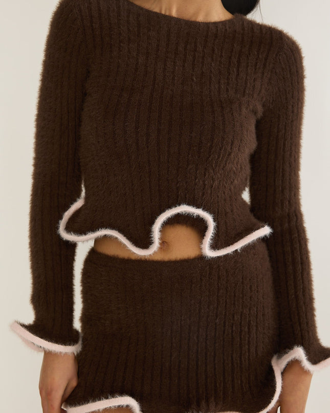 Brown Edge Knit Top