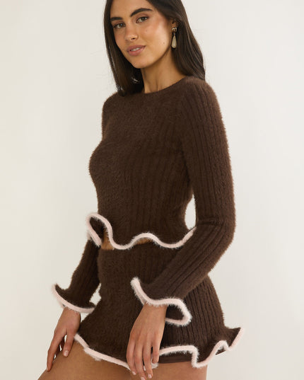 Brown Edge Knit Top