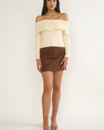 Cream Wide Ruffle Off-Shoulder Top
