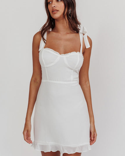 White Tied Shoulder Mini Dress