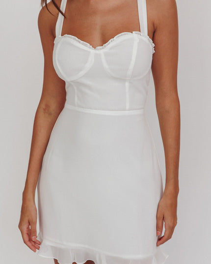 White Tied Shoulder Mini Dress