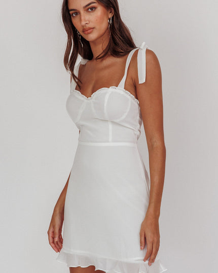 White Tied Shoulder Mini Dress