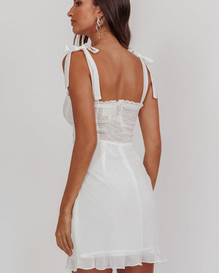 White Tied Shoulder Mini Dress