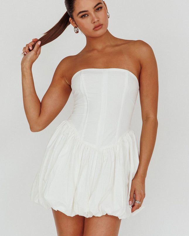 White Strapless Bubble Hem Mini Dress