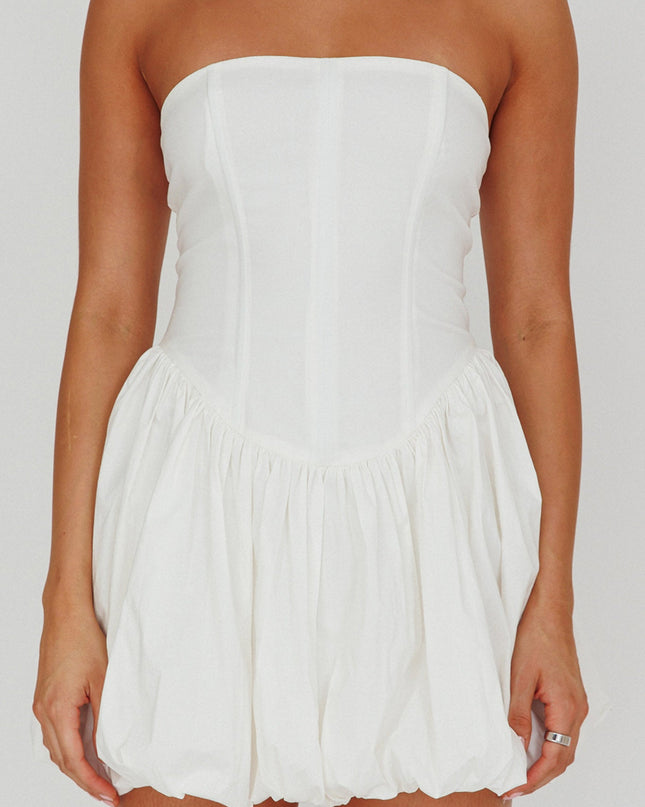 White Strapless Bubble Hem Mini Dress