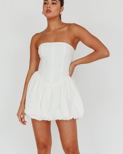 White Strapless Bubble Hem Mini Dress