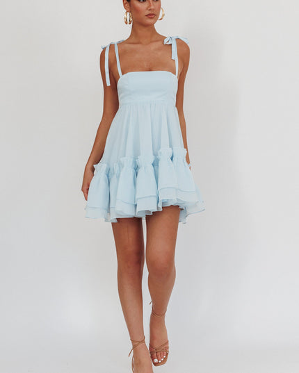 Blue Frill Hem Babydoll Dress