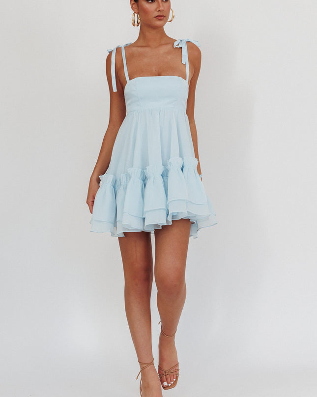 Blue Frill Hem Babydoll Dress