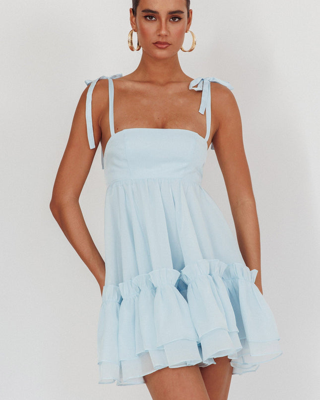 Blue Frill Hem Babydoll Dress