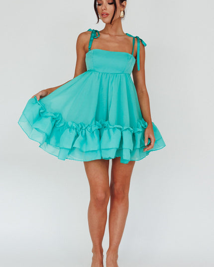 Green Frill Hem Babydoll Dress