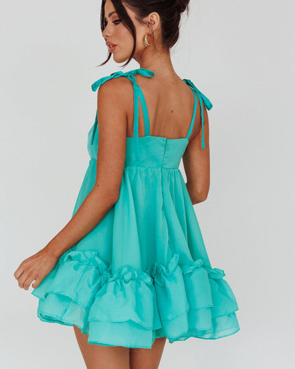Green Frill Hem Babydoll Dress