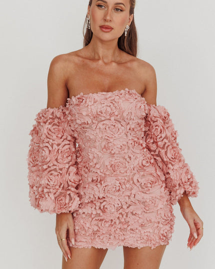 Blush Rose Off-Shoulder Floral Mini Dress