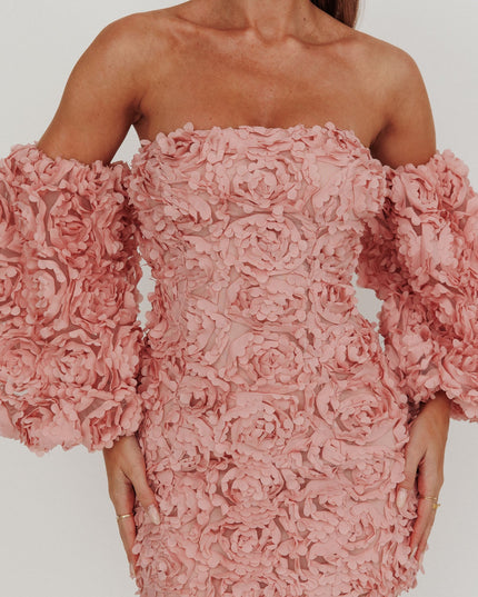 Blush Rose Off-Shoulder Floral Mini Dress