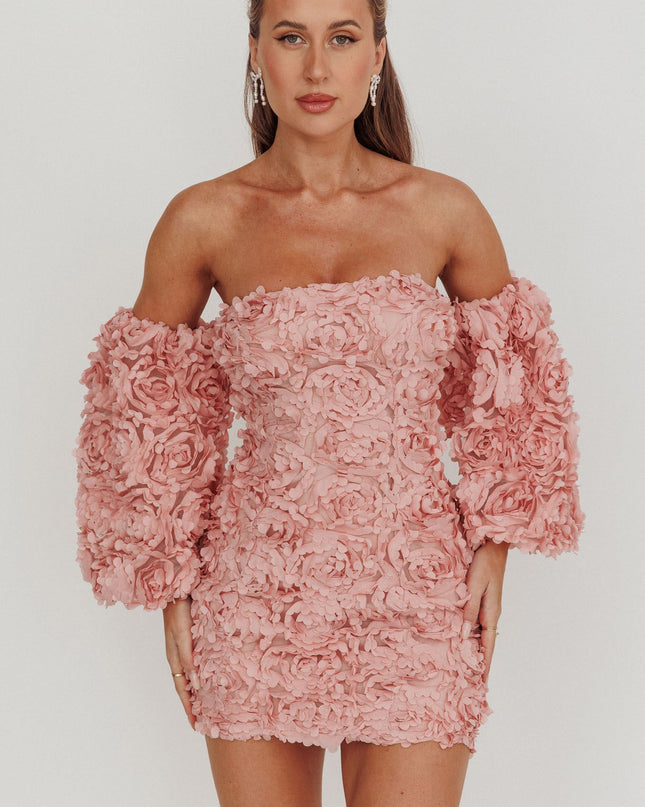 Blush Rose Off-Shoulder Floral Mini Dress