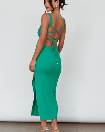 Green Strappy Back Midi Dress