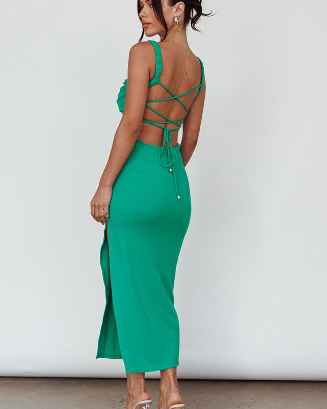 Green Strappy Back Midi Dress