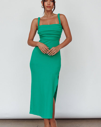 Green Strappy Back Midi Dress