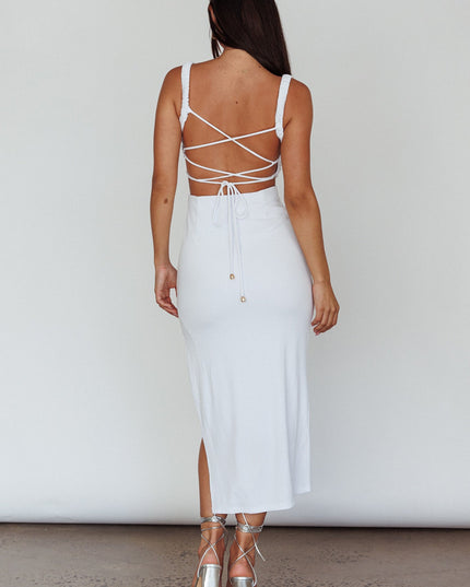 White Strappy Back Midi Dress
