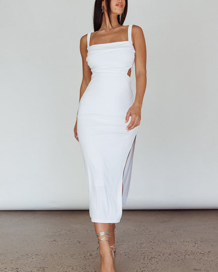 White Strappy Back Midi Dress