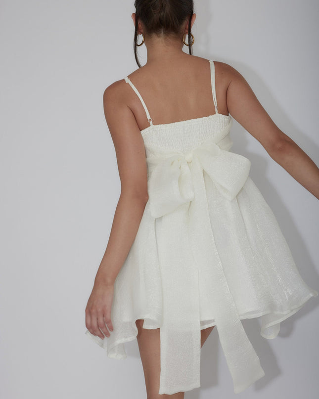 Ivory Bow Back Babydoll Mini Dress