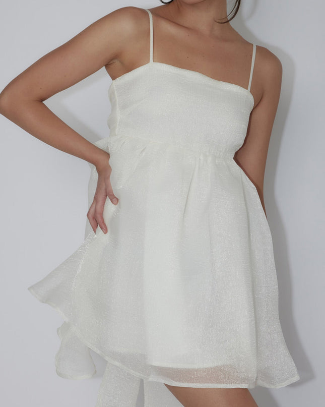 Ivory Bow Back Babydoll Mini Dress