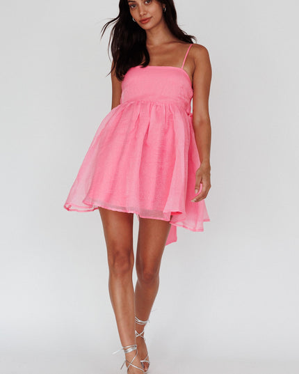 Pink Bow Back Babydoll Mini Dress Pop