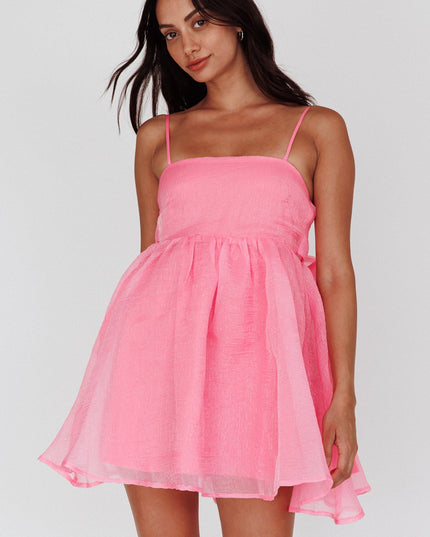 Pink Bow Back Babydoll Mini Dress Pop