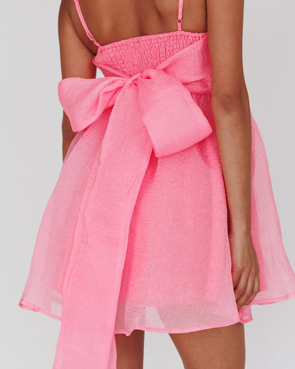 Pink Bow Back Babydoll Mini Dress Pop