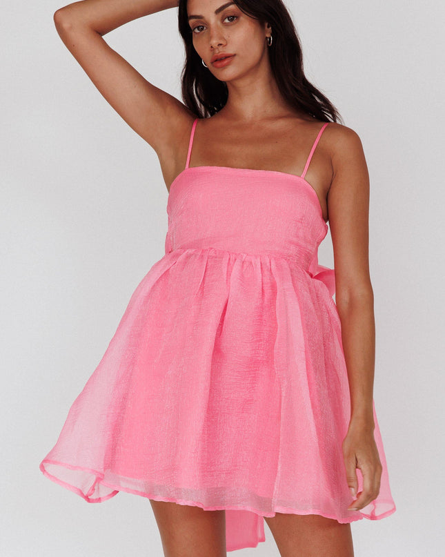 Pink Bow Back Babydoll Mini Dress Pop