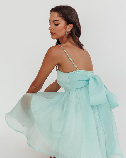 Sage Bow Back Babydoll Mini Dress