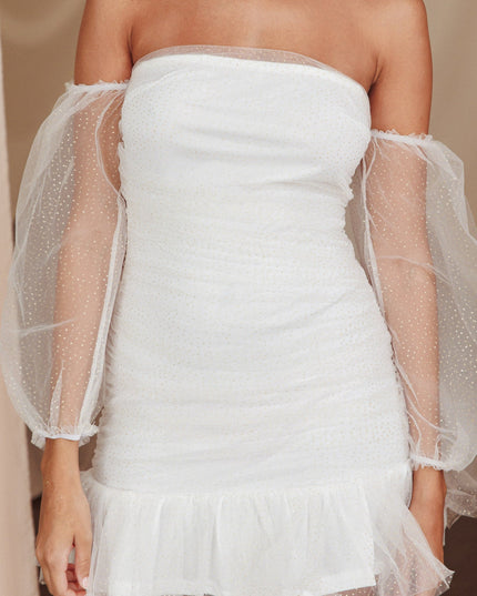 Ivory/Gold Time Off-Shoulder Mini Dress