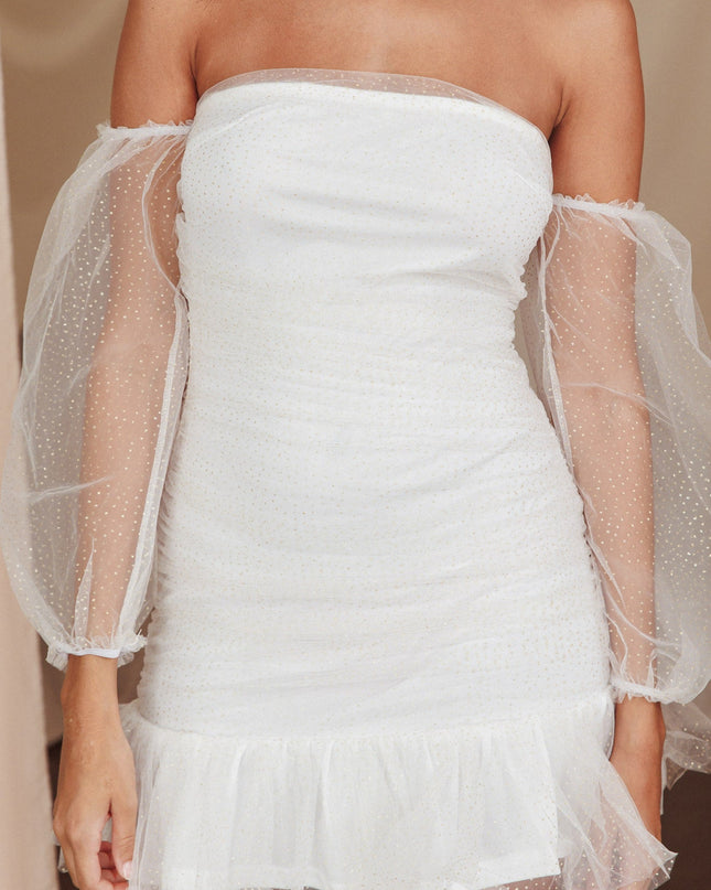 Ivory/Gold Time Off-Shoulder Mini Dress