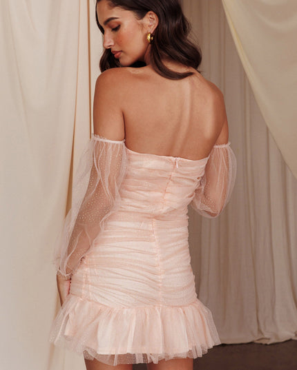 Peach/Gold Time Off-Shoulder Mini Dress