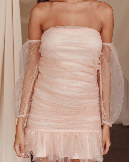 Peach/Gold Time Off-Shoulder Mini Dress