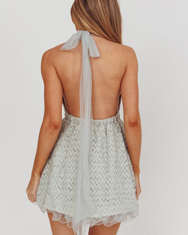 Grey Halter Neck Backless Mini Dress Mint