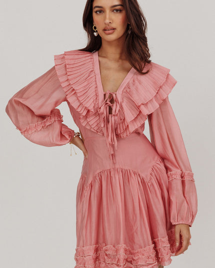 Dusty Pink Pleated Sailor Collar Mini Dress