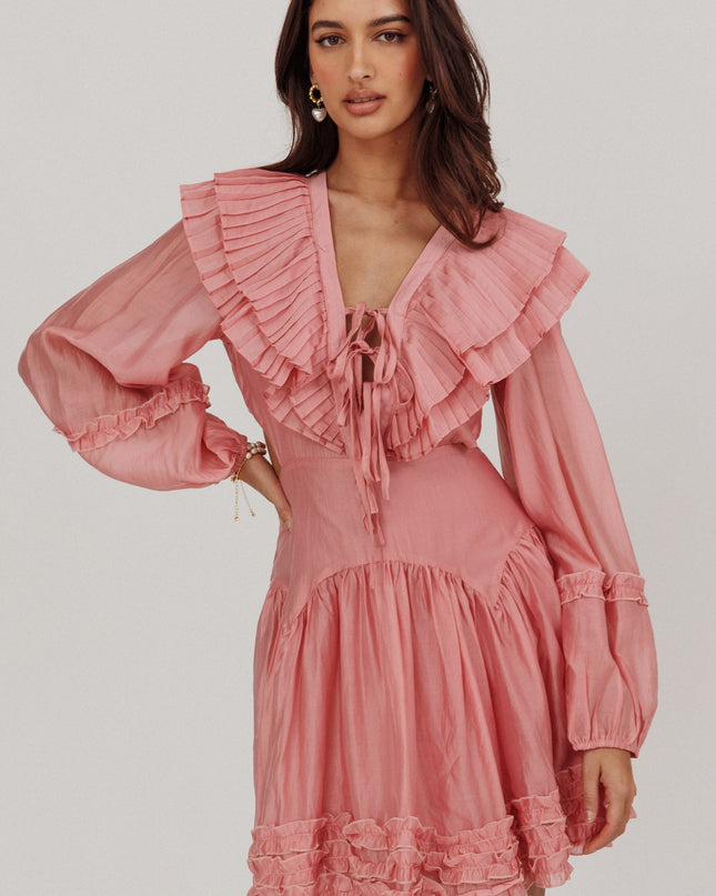 Dusty Pink Pleated Sailor Collar Mini Dress