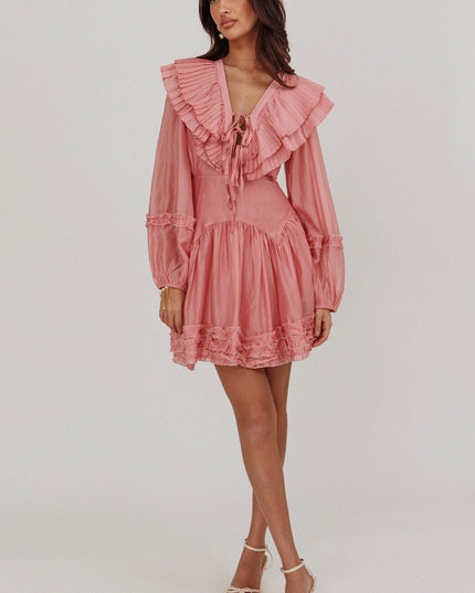 Dusty Pink Pleated Sailor Collar Mini Dress