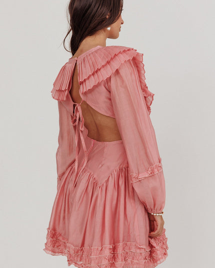 Dusty Pink Pleated Sailor Collar Mini Dress