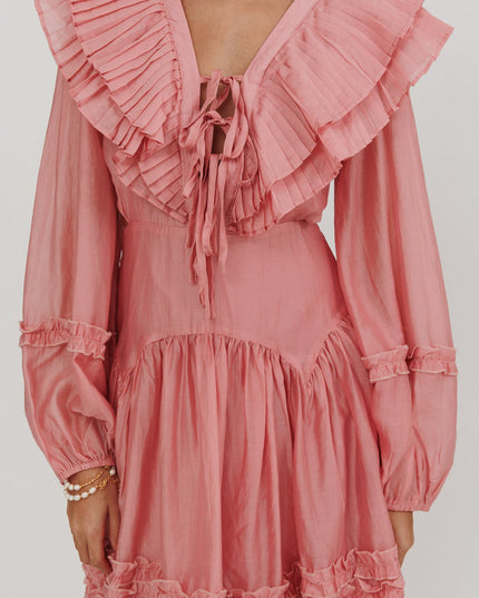 Dusty Pink Pleated Sailor Collar Mini Dress