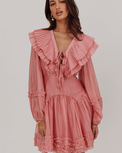 Dusty Pink Pleated Sailor Collar Mini Dress