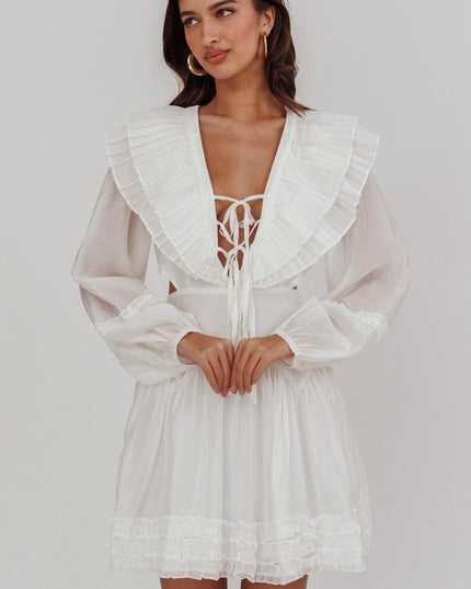 White Pleated Sailor Collar Mini Dress
